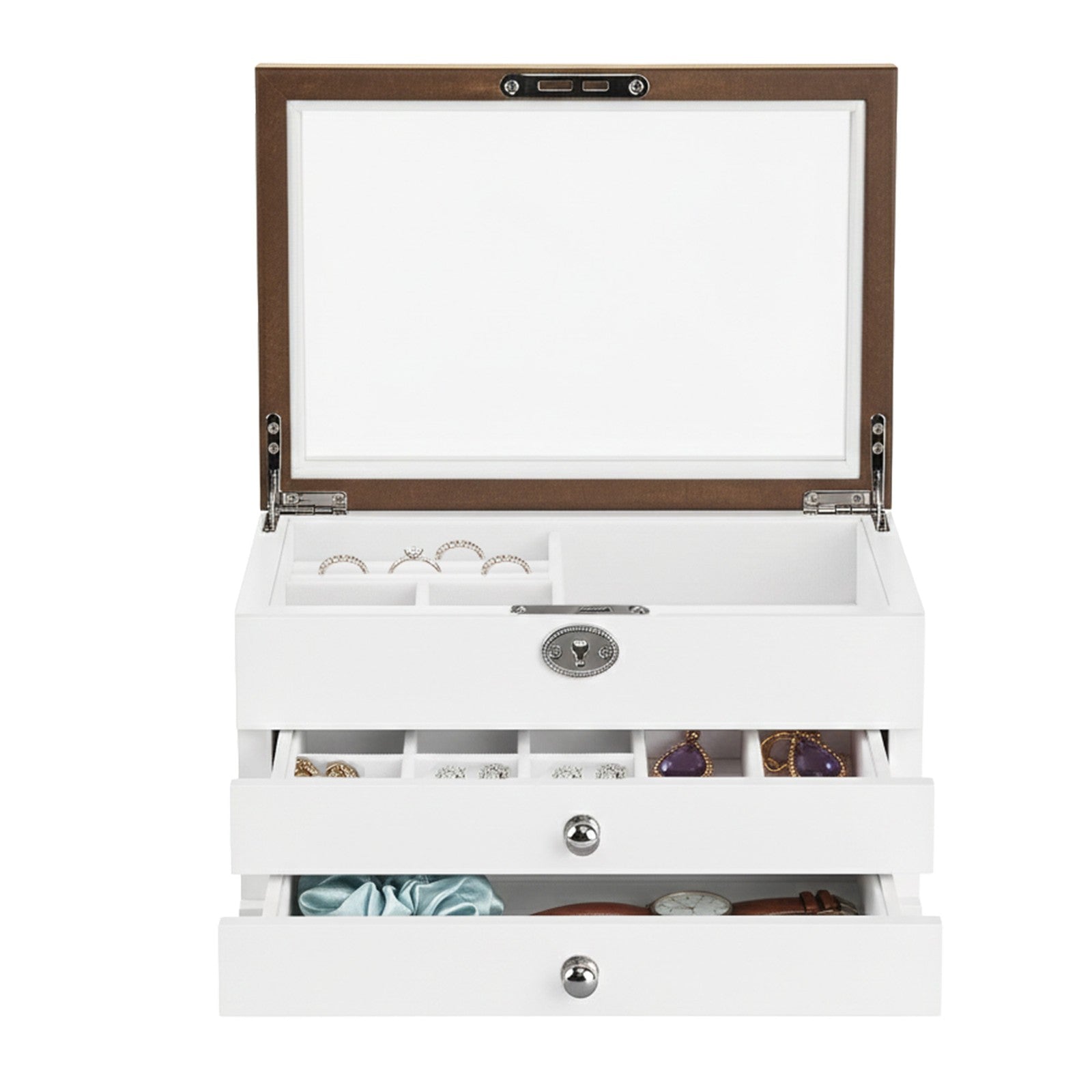 3-Tier Jewellery Box, Jewellery Storage Organiser with Large Mirror, 2 Drawers - image 2