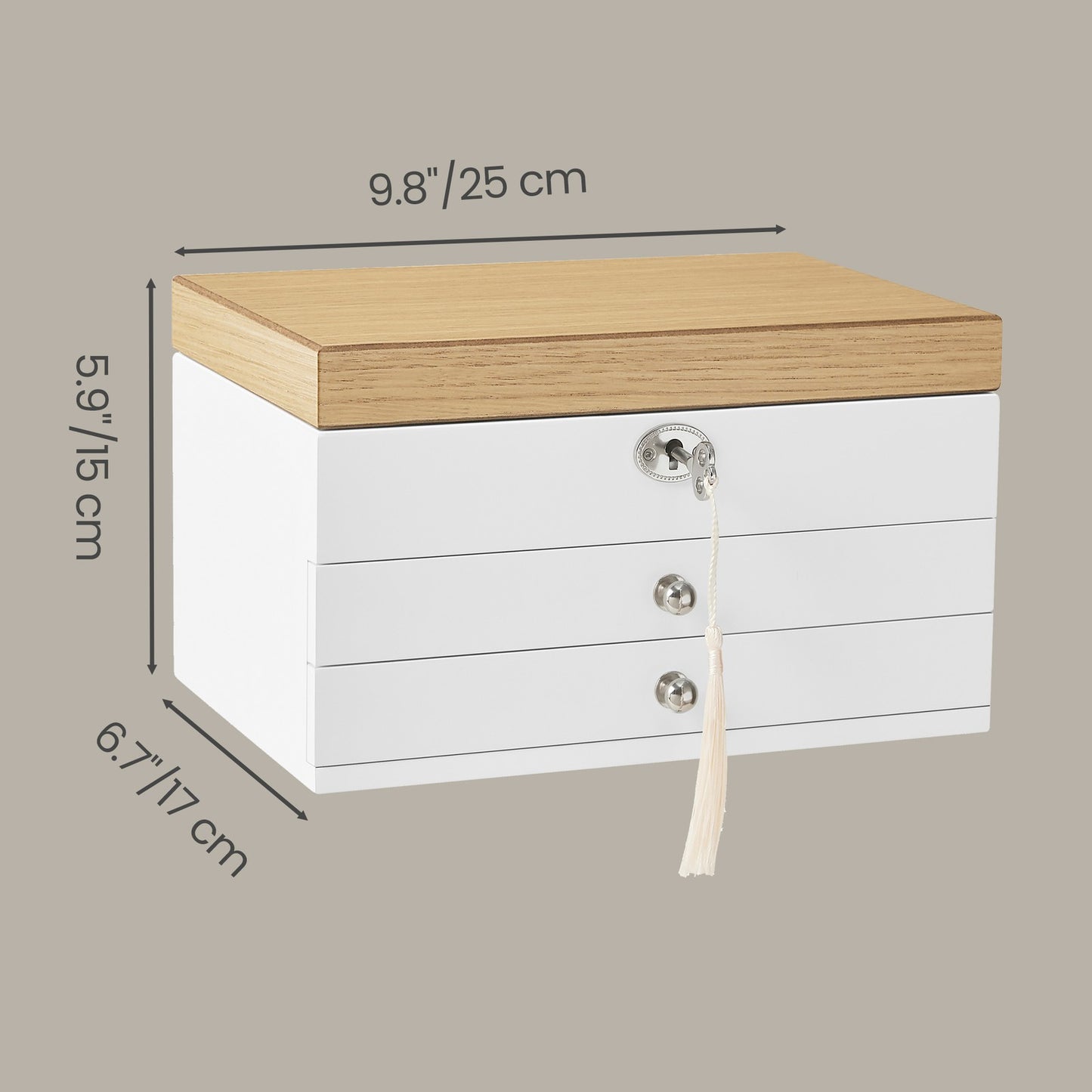 3-Tier Jewellery Box, Jewellery Storage Organiser with Large Mirror, 2 Drawers - image 3