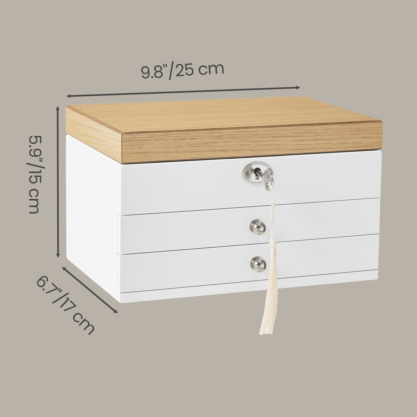 3-Tier Jewellery Box, Jewellery Storage Organiser with Large Mirror, 2 Drawers - image 3