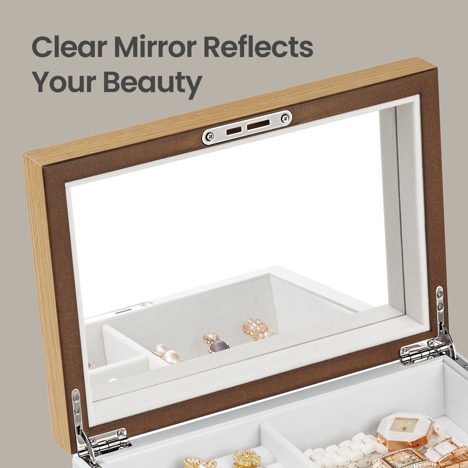 3-Tier Jewellery Box, Jewellery Storage Organiser with Large Mirror, 2 Drawers - image 8