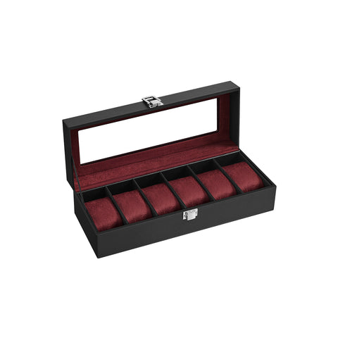 6-Slot Watch Case with Large Glass Lid
