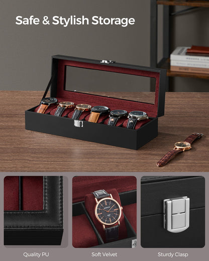 6-Slot Watch Case with Large Glass Lid