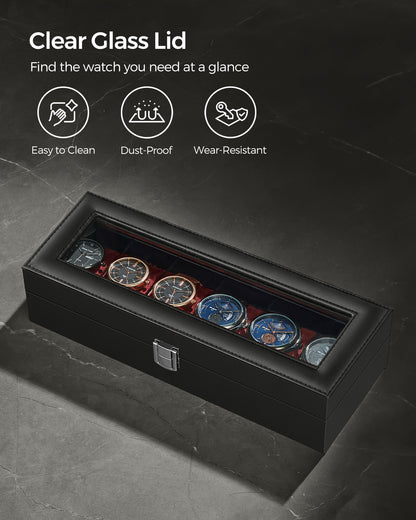 6-Slot Watch Case with Large Glass Lid