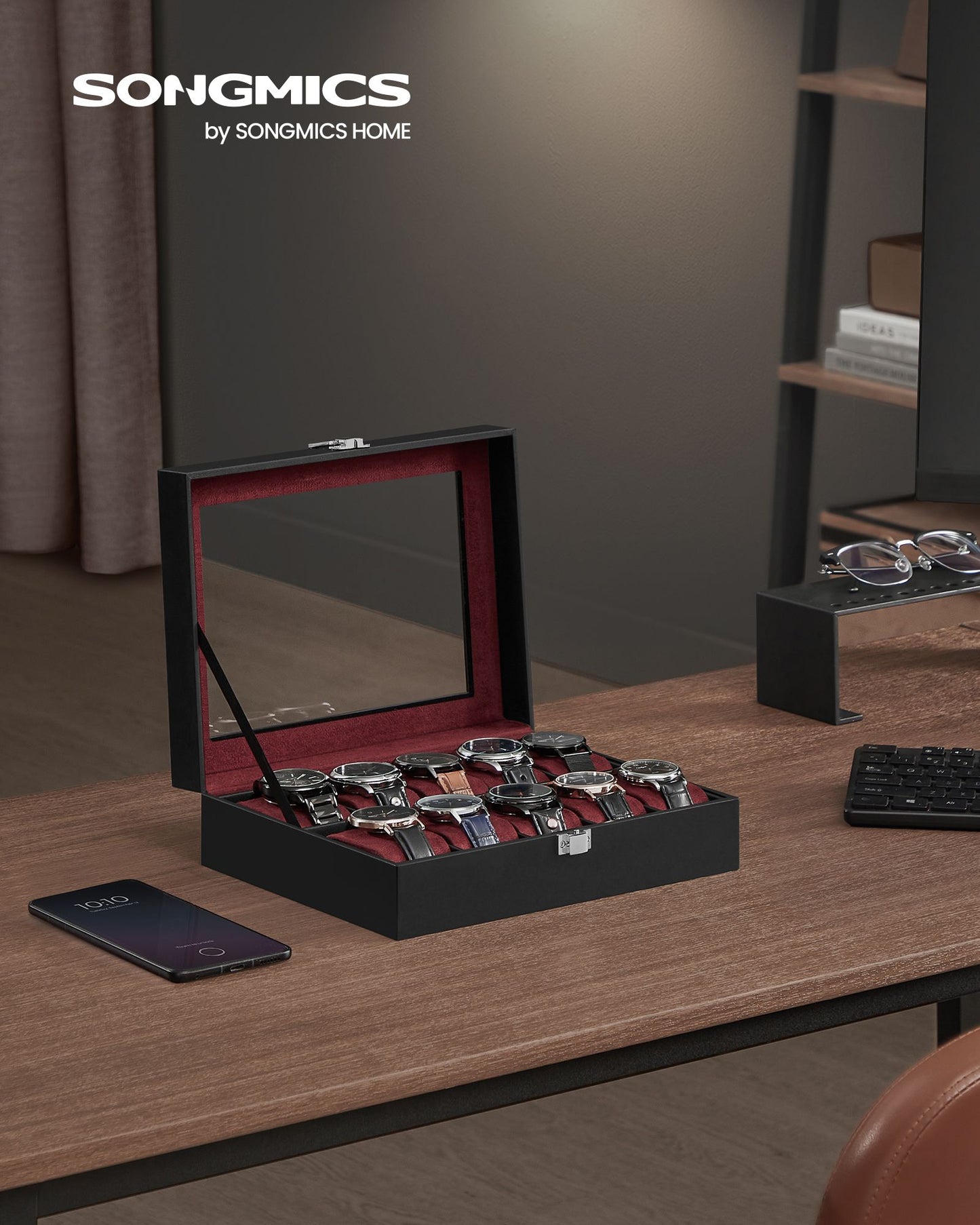 10-Slot Watch Case with Large Glass Lid