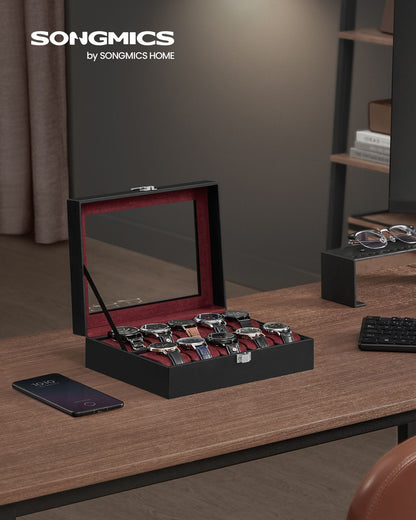 10-Slot Watch Case with Large Glass Lid