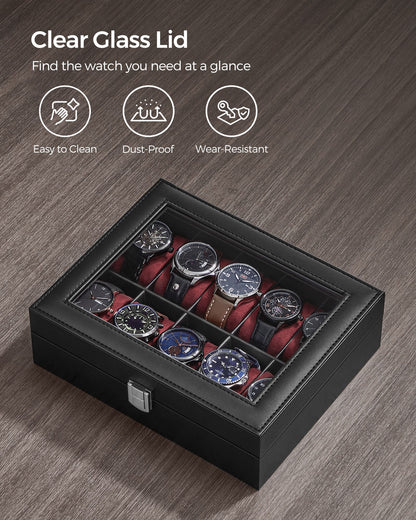 10-Slot Watch Case with Large Glass Lid