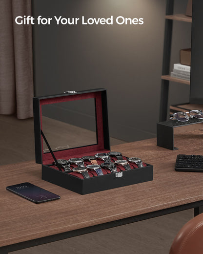 10-Slot Watch Case with Large Glass Lid
