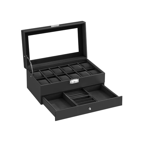 12-Slot Watch Case with Glass Lid