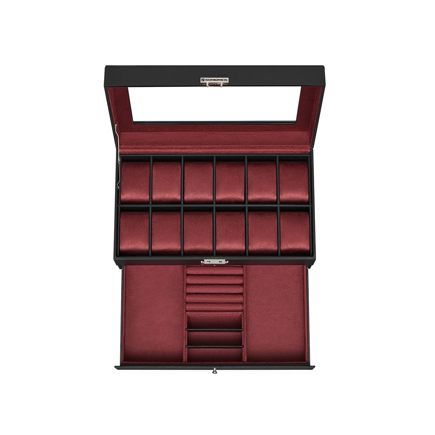12-Slot Watch Box with Glass Lid - HWLEXTRA 