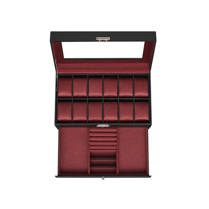 12-Slot Watch Box with Glass Lid - HWLEXTRA 