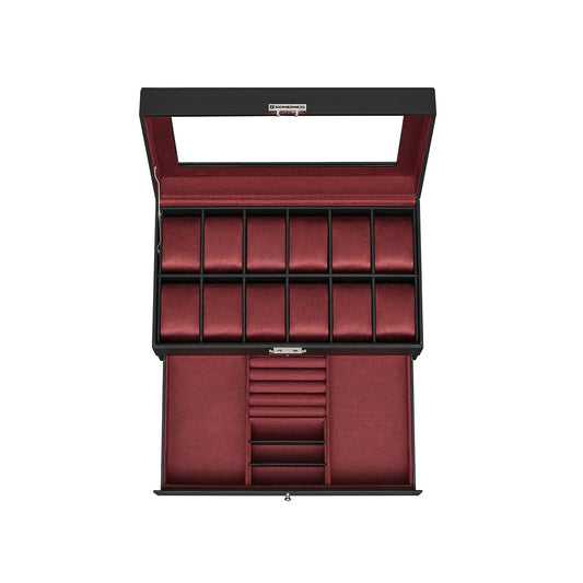 12-Slot Watch Box with Glass Lid - HWLEXTRA 