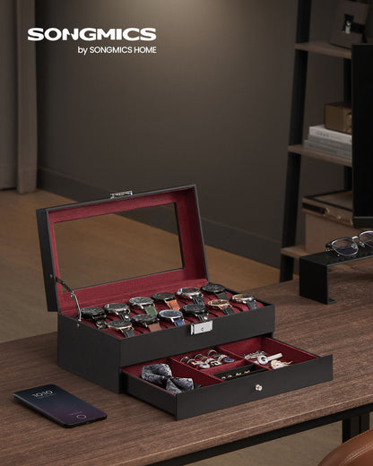 12-Slot Watch Box with Glass Lid - HWLEXTRA 