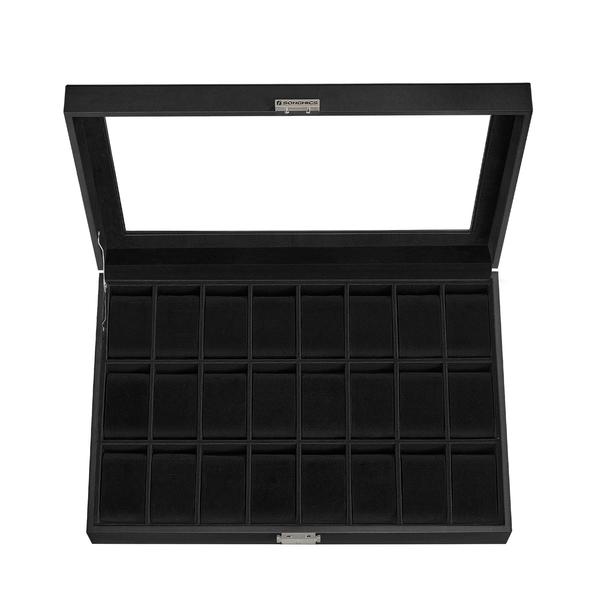 24-Slot Watch Box, Watch Organizer with Glass Lid 1-Tier Display case, PU Leather, 17.1 x 11.5 x 3.1 Inches - image 1