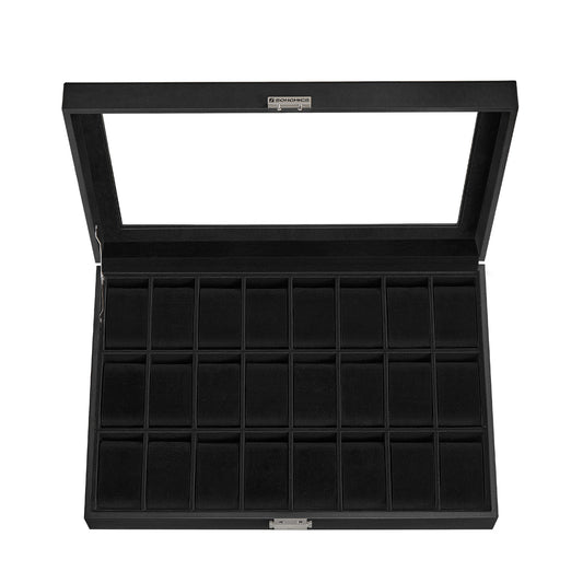 24-Slot Watch Box, Watch Organizer with Glass Lid 1-Tier Display case, PU Leather, 17.1 x 11.5 x 3.1 Inches - image 1