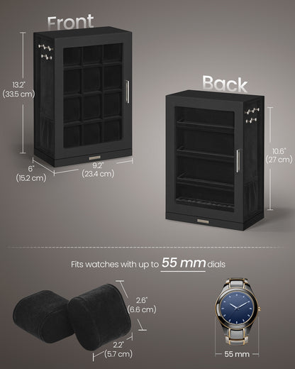 Watch Box 12 Slots with Glass Windows, 360° Rotating Vertical Watch Display Case - image 5