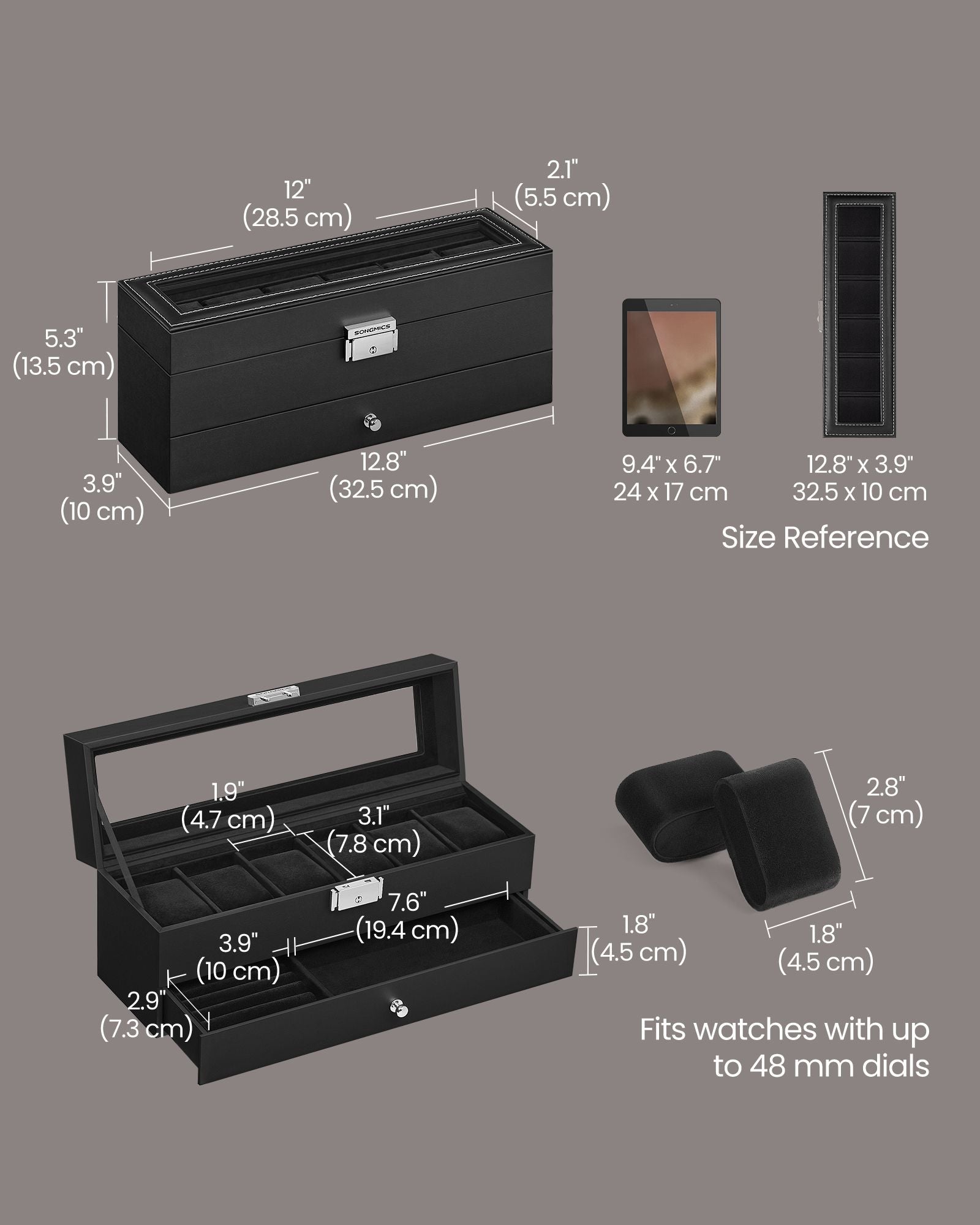 6-Slot Lockable Watch Case with Glass Lid - HWLEXTRA 