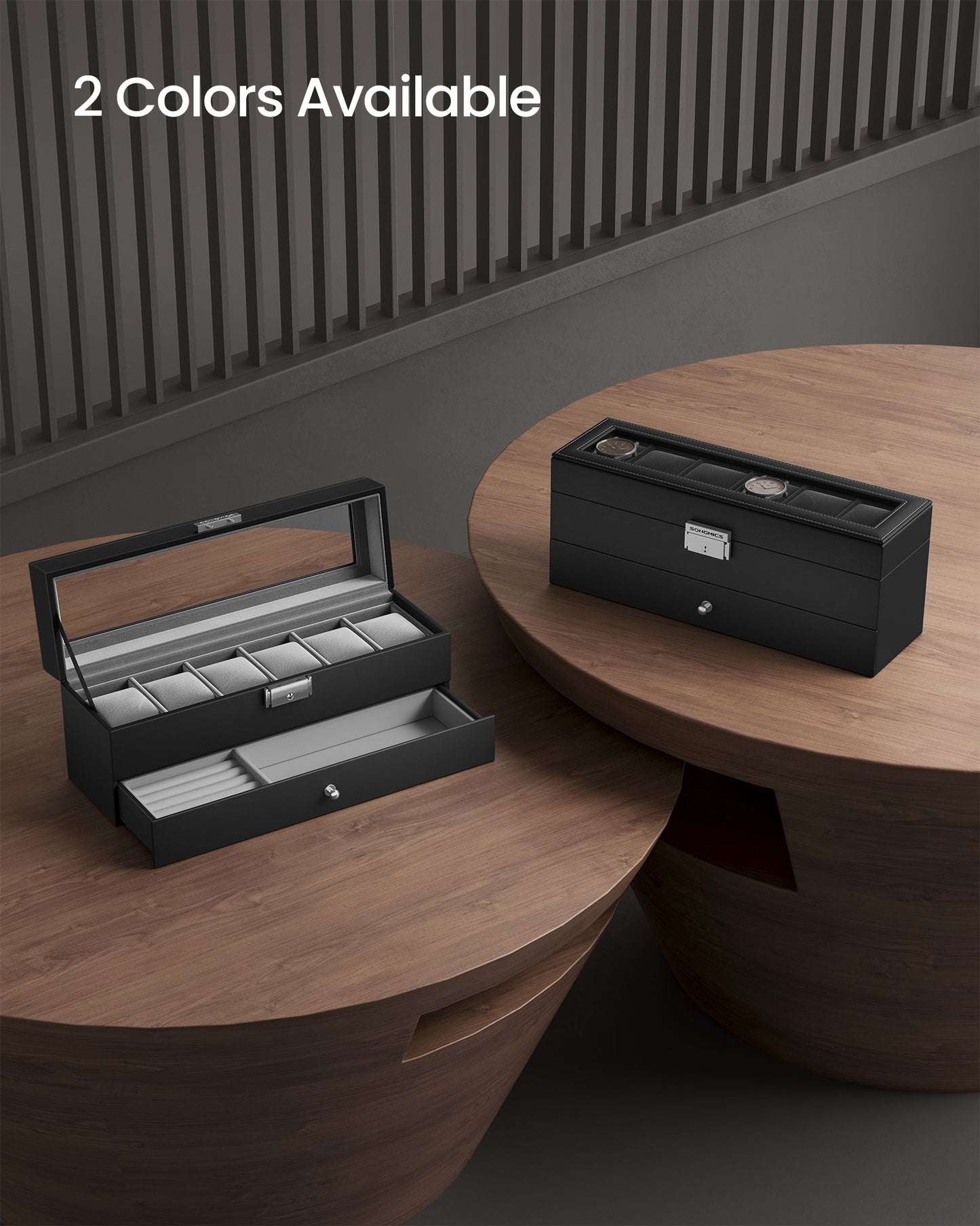 6-Slot Lockable Watch Case with Glass Lid - HWLEXTRA 