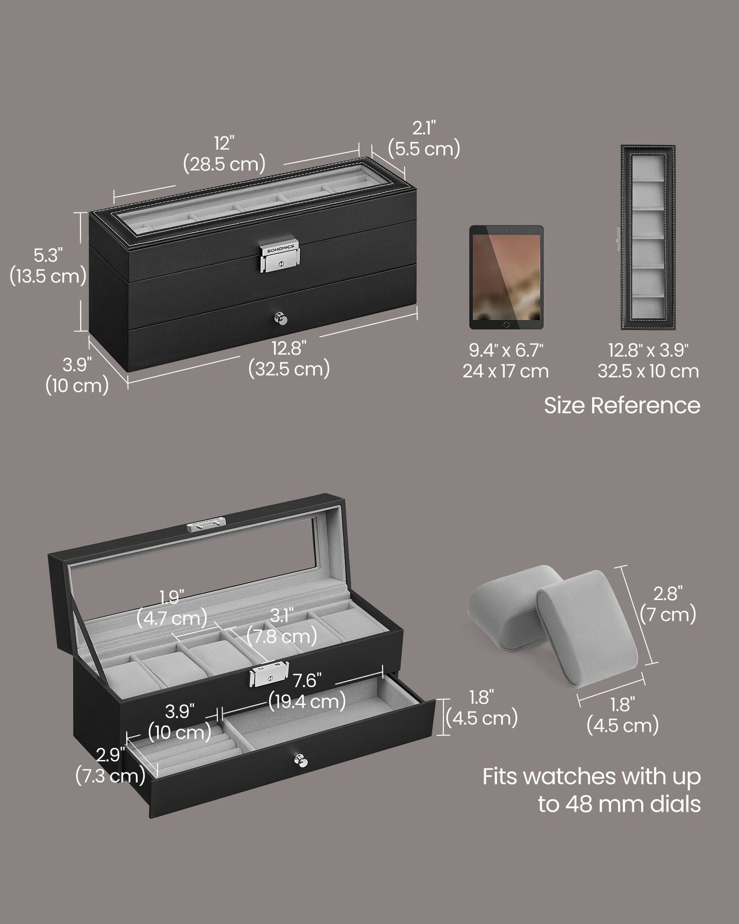 6-Slot Lockable Watch Case with Glass Lid - HWLEXTRA 