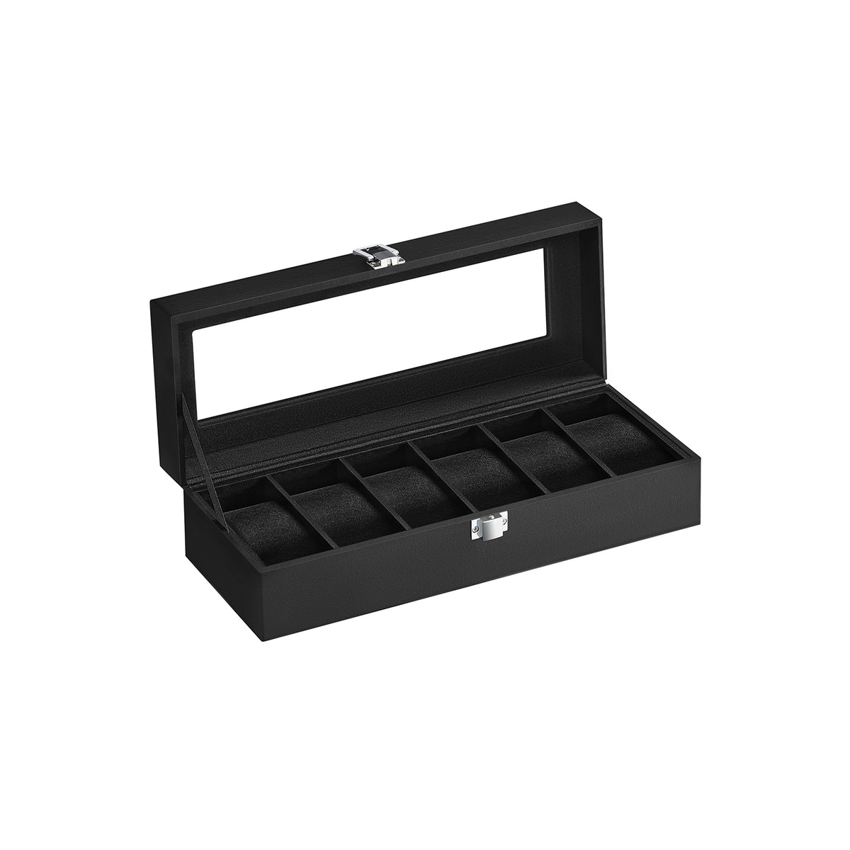 Watch Box with 6 Slots, Watch Case with Glass Lid
