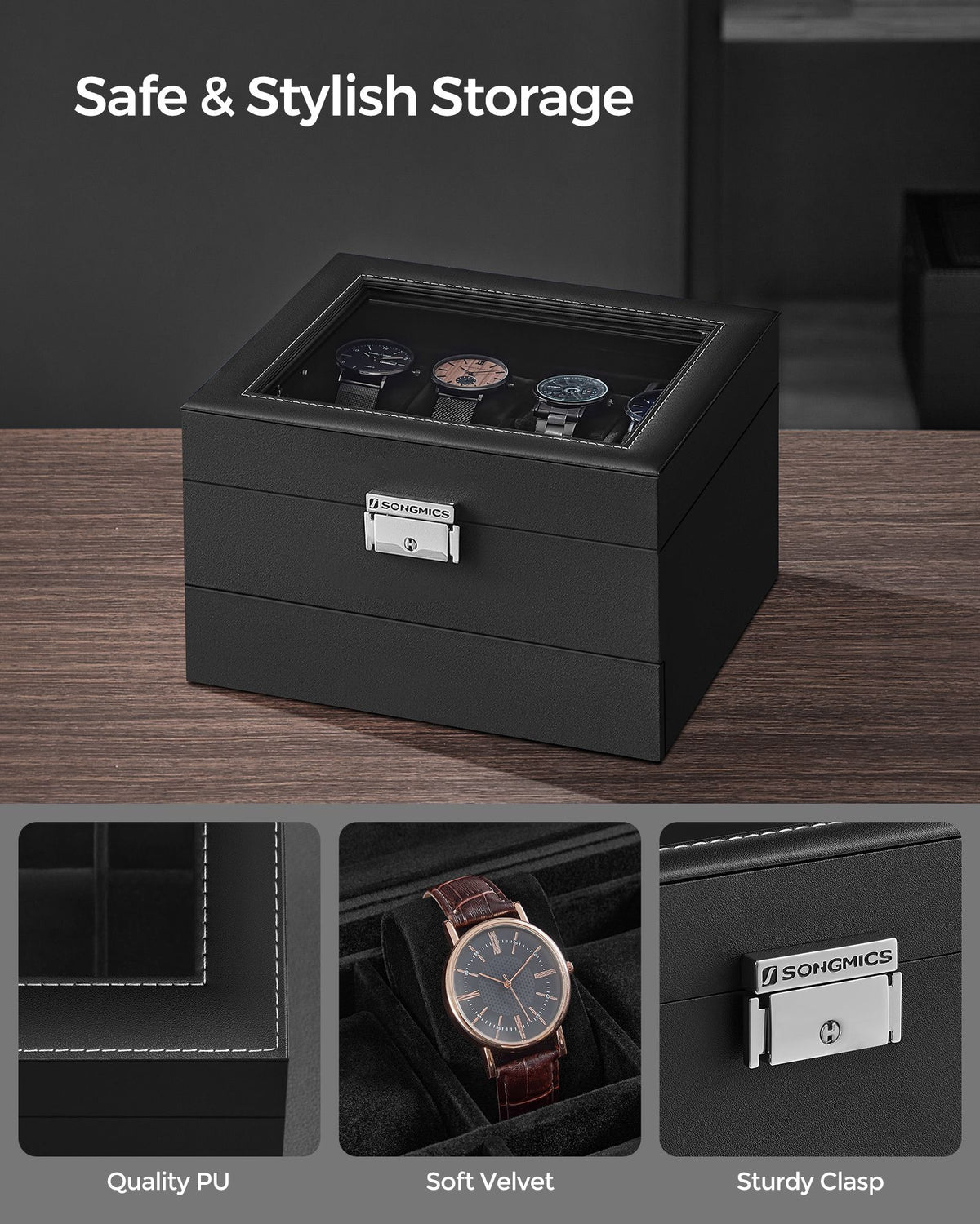 8-Slot Watch Box with Glass Lid - HWLEXTRA 