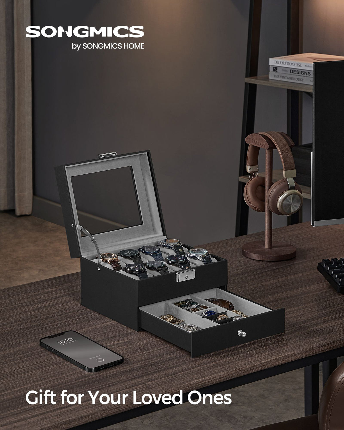 8-Slot Watch Box with Glass Lid - HWLEXTRA 