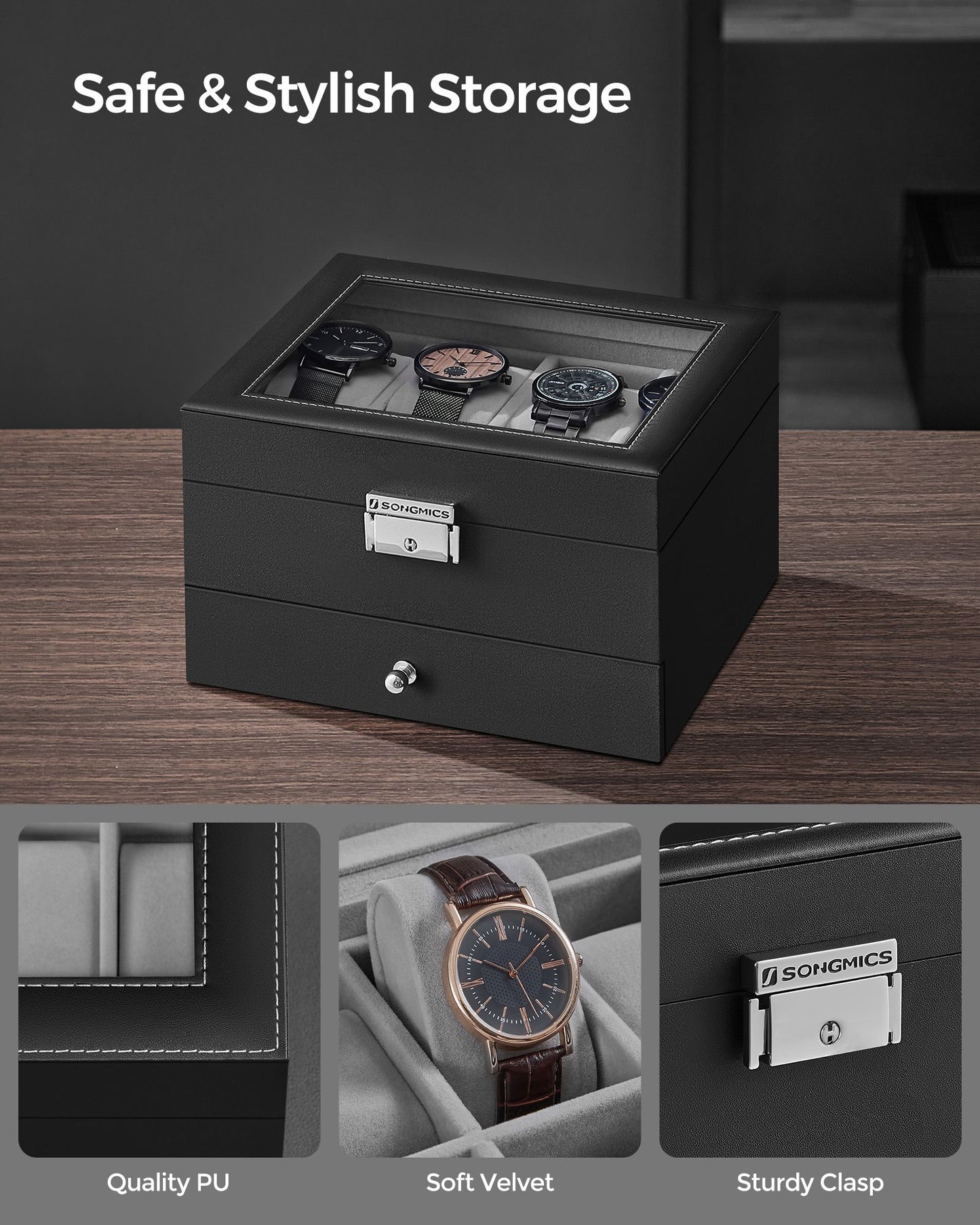 8-Slot Watch Box with Glass Lid - HWLEXTRA 
