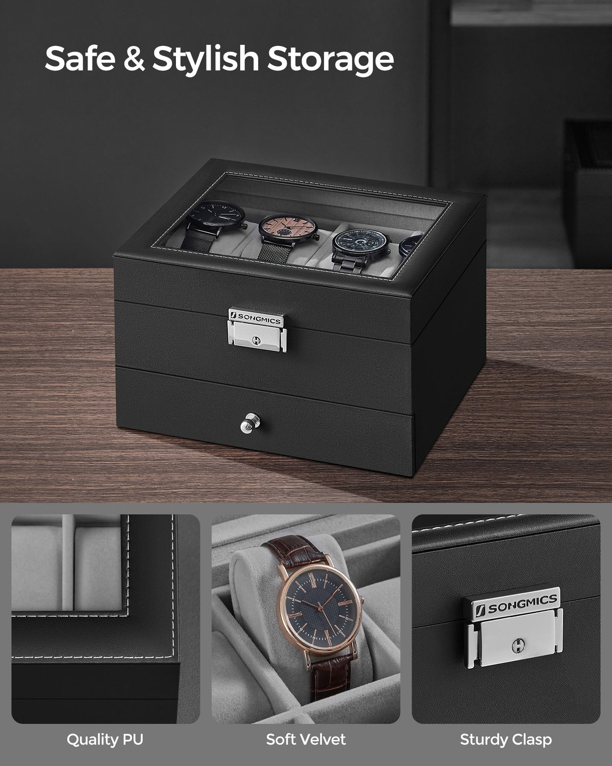 8-Slot Watch Box with Glass Lid - HWLEXTRA 