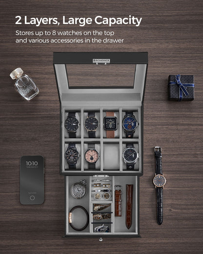 8-Slot Watch Box with Glass Lid - HWLEXTRA 
