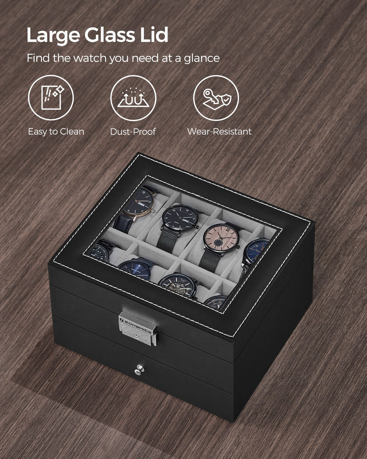 8-Slot Watch Box with Glass Lid - HWLEXTRA 