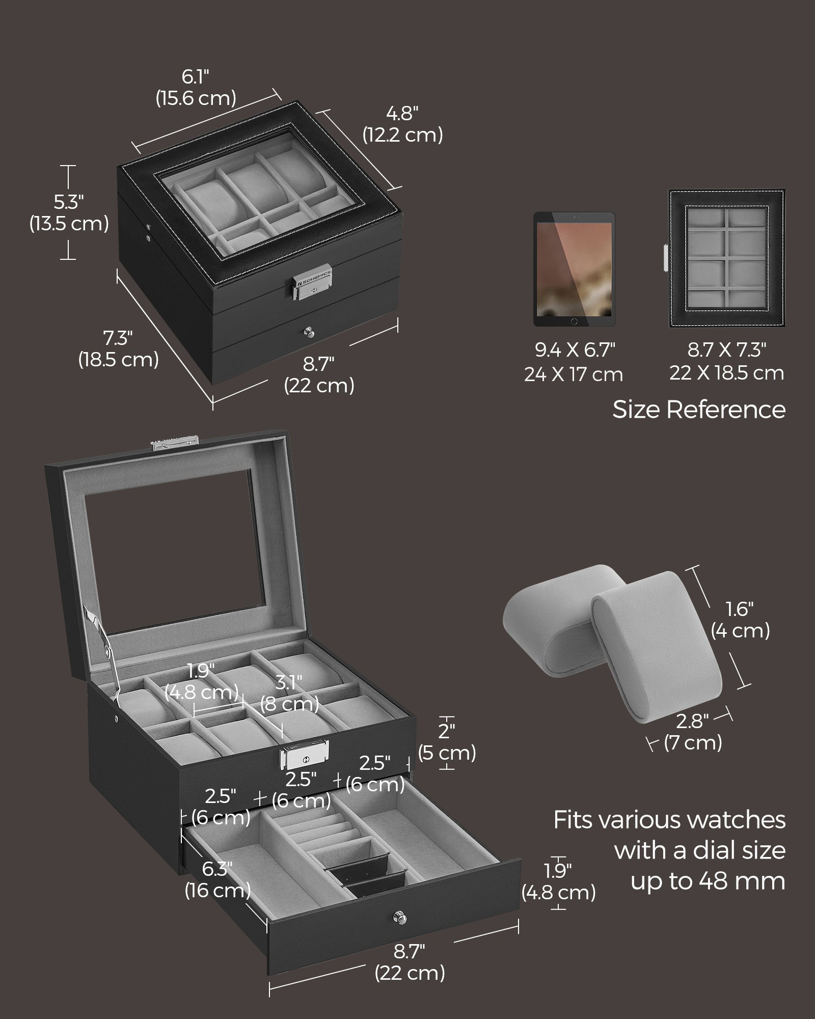 8-Slot Watch Box with Glass Lid - HWLEXTRA 