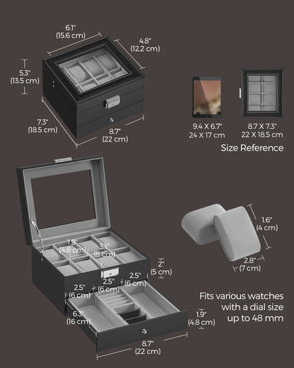 8-Slot Watch Box with Glass Lid - HWLEXTRA 