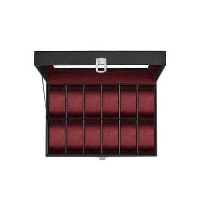 12-Slot Watch Case with Large Glass Lid - HWLEXTRA 