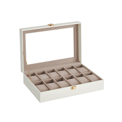 12-Slot Watch Case with Large Glass Lid - HWLEXTRA 