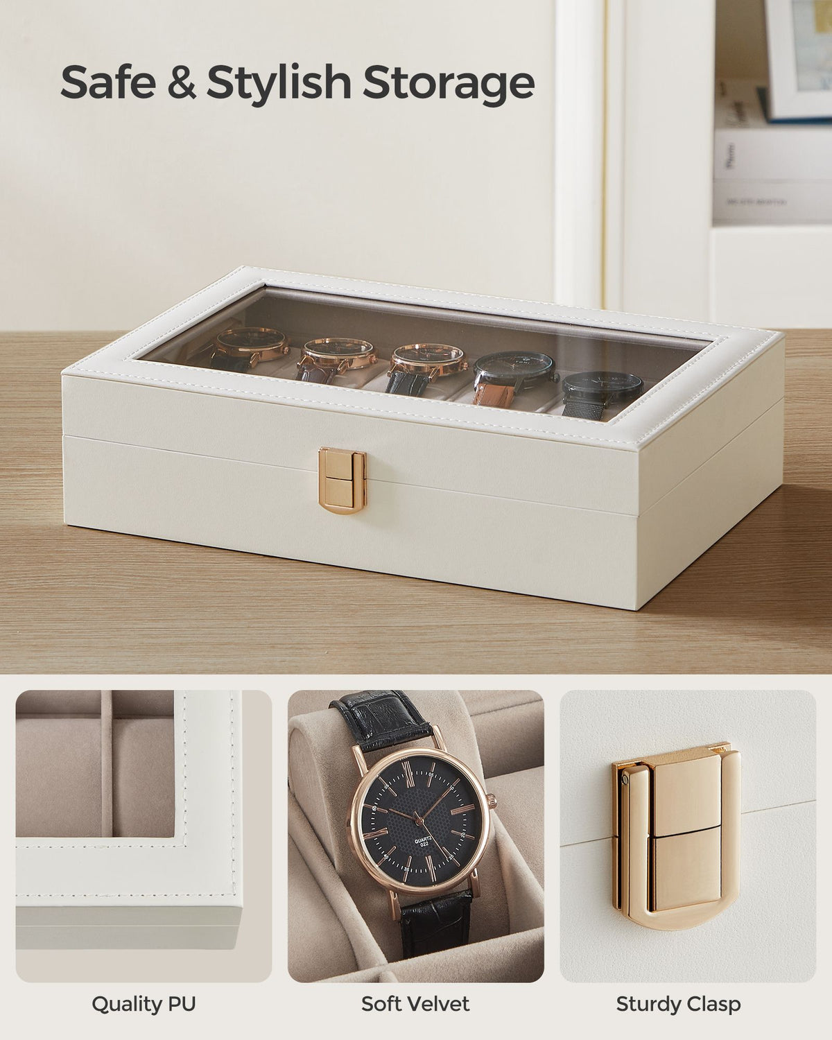 12-Slot Watch Case with Large Glass Lid - HWLEXTRA 