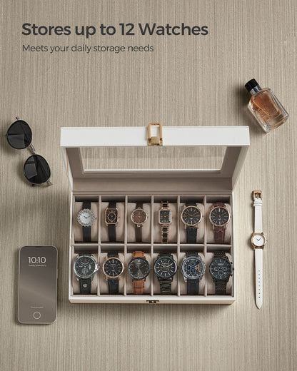 12-Slot Watch Case with Large Glass Lid - HWLEXTRA 