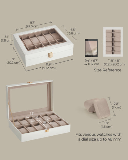 12-Slot Watch Case with Large Glass Lid - HWLEXTRA 