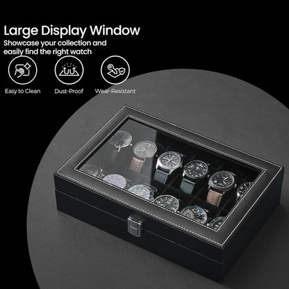 12-Slot Watch Box Organizer, Watch Case with Large Glass Lid, Removable Watch Pillows - image 4