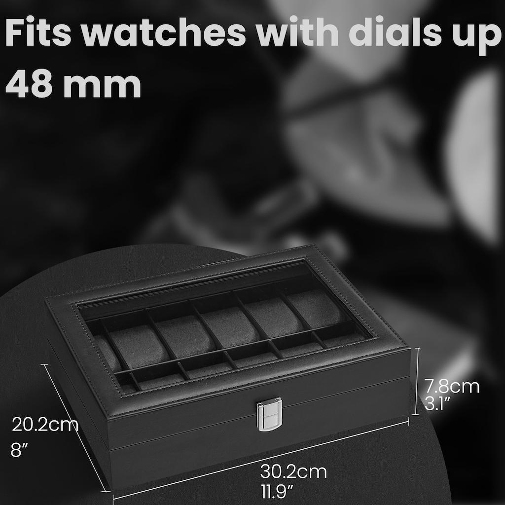 12-Slot Watch Box Organizer, Watch Case with Large Glass Lid, Removable Watch Pillows - image 6