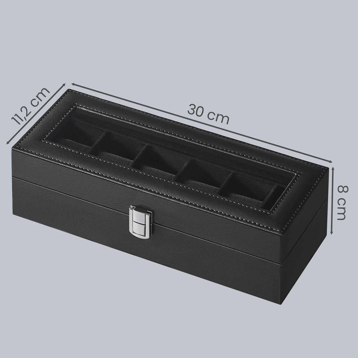 6-Slot Watch Box Organizer, Watch Case with Large Glass Lid, Removable Watch Pillows