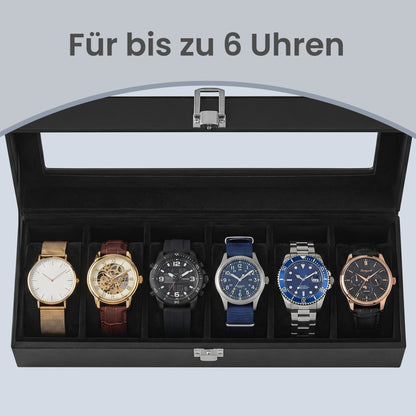6-Slot Watch Box Organizer, Watch Case with Large Glass Lid, Removable Watch Pillows