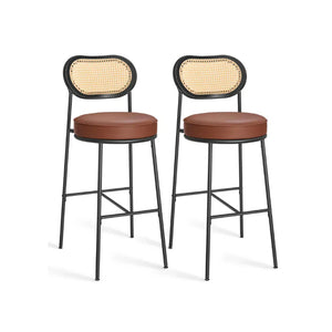 Bar Height Bar Stool with PE Rattan Back Set of 2