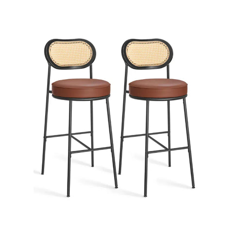 Bar Height Bar Stool with PE Rattan Back Set of 2