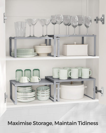 Set of 2 Cupboard Organisers Stackable Expandable Silver - image 3