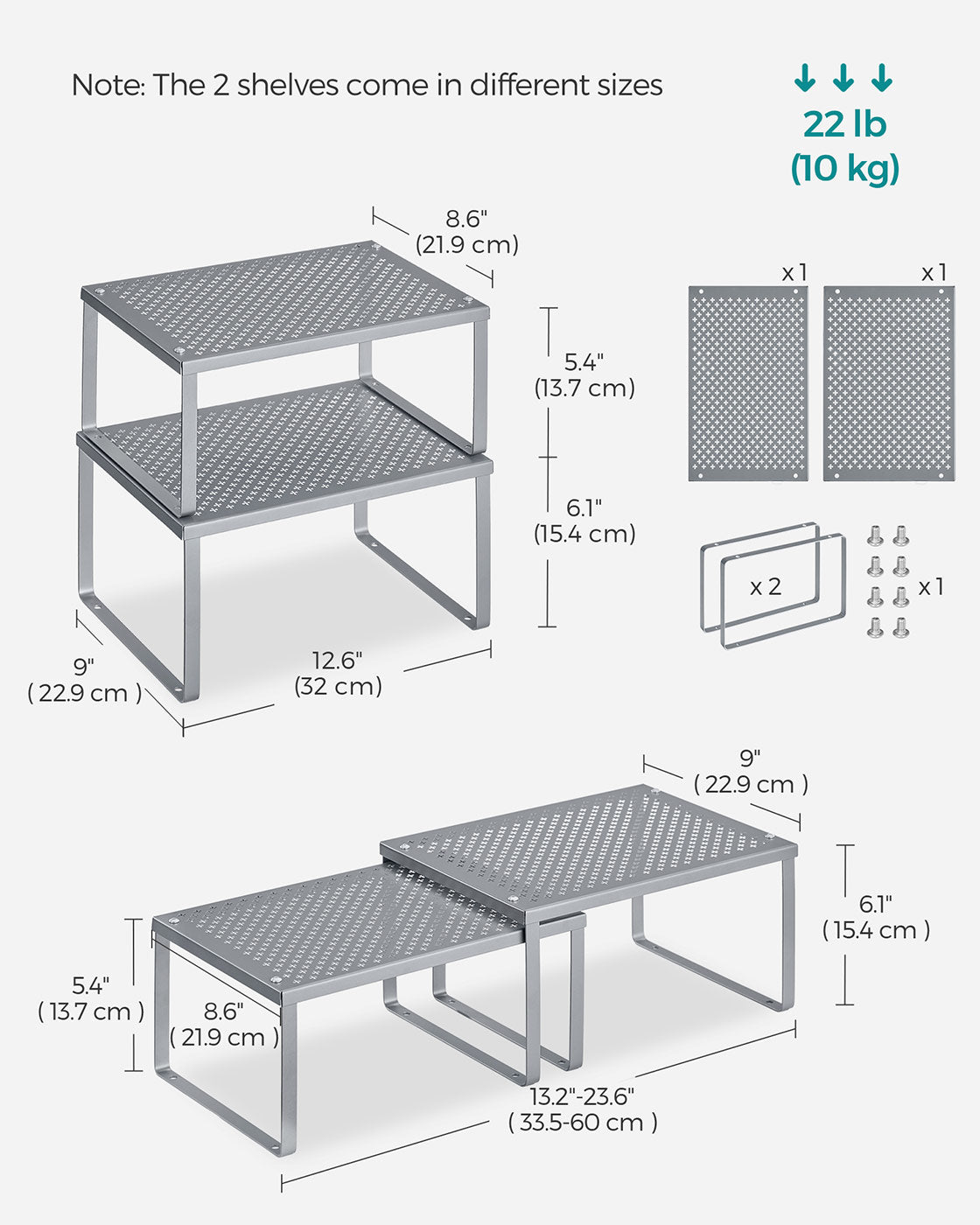 Set of 2 Cupboard Organisers Stackable Expandable Silver - image 6