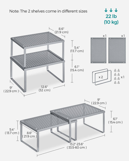 Set of 2 Cupboard Organisers Stackable Expandable Silver - image 6
