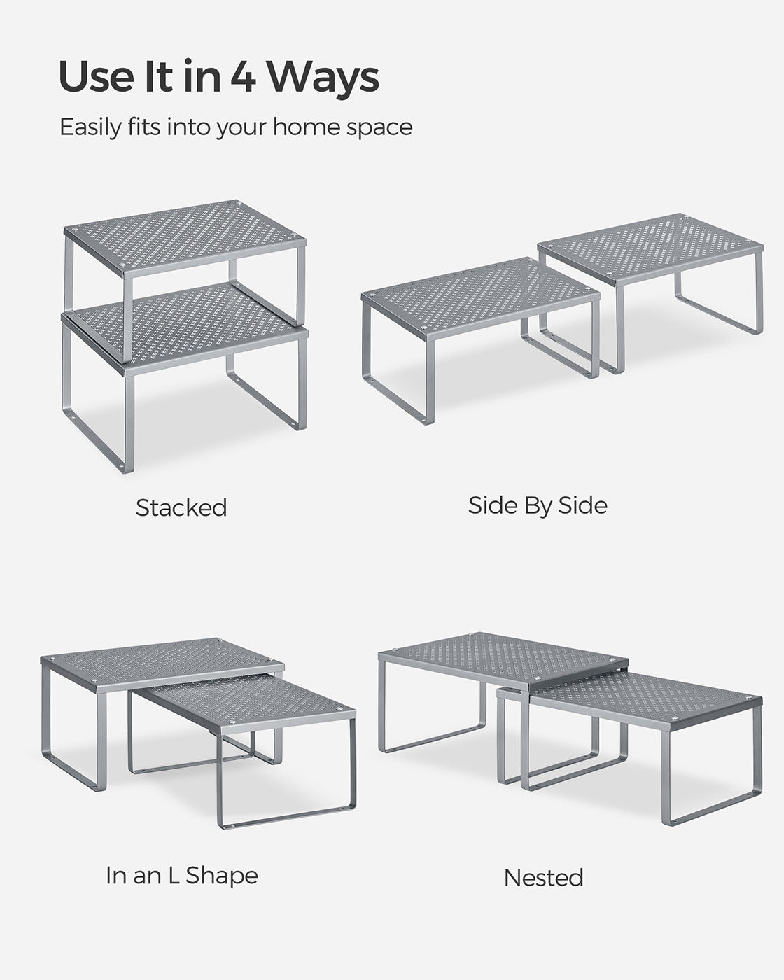 Set of 2 Cupboard Organisers Stackable Expandable Silver - image 7