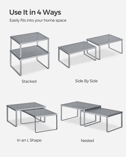 Set of 2 Cupboard Organisers Stackable Expandable Silver - image 7
