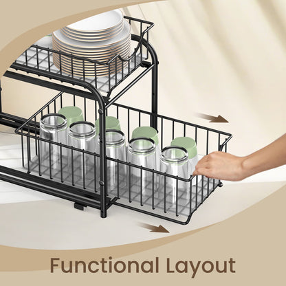 2-Tier Under Sink Organizer, Bathroom Kitchen Storage, 2 Sliding Baskets - image 3