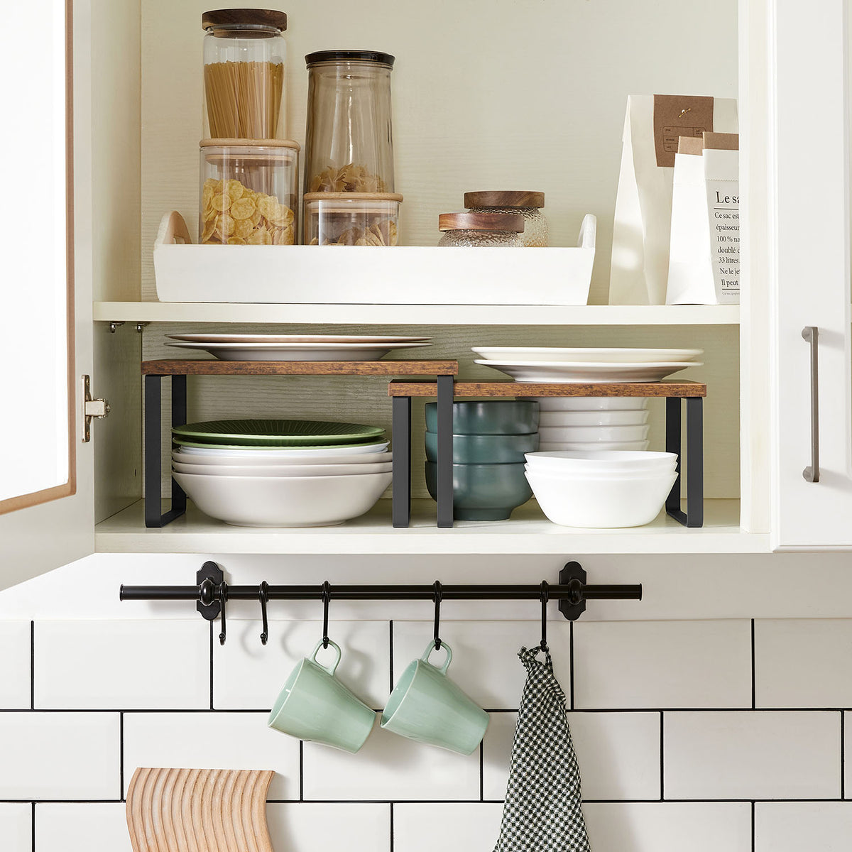 Cabinet Shelf Organizers, Set of 4 Countertop Organizers, Kitchen Counter Shelves