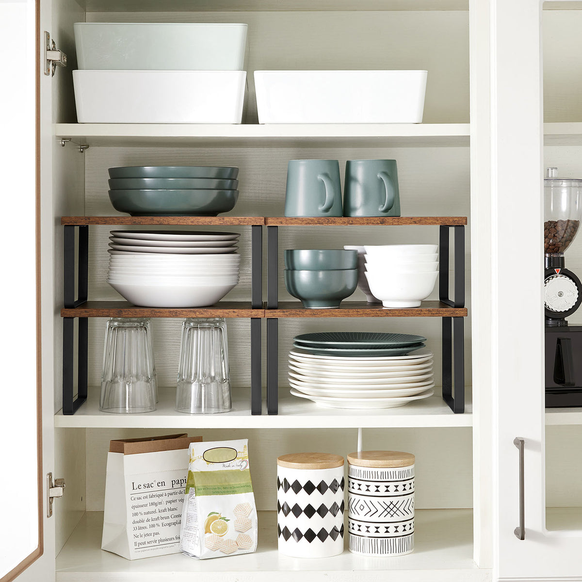 Cabinet Shelf Organizers, Set of 4 Countertop Organizers, Kitchen Counter Shelves